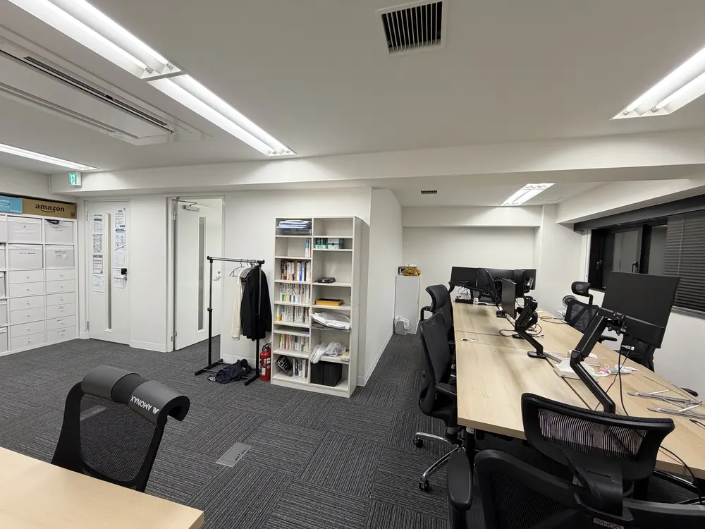 The working area and shelving in the Luna office