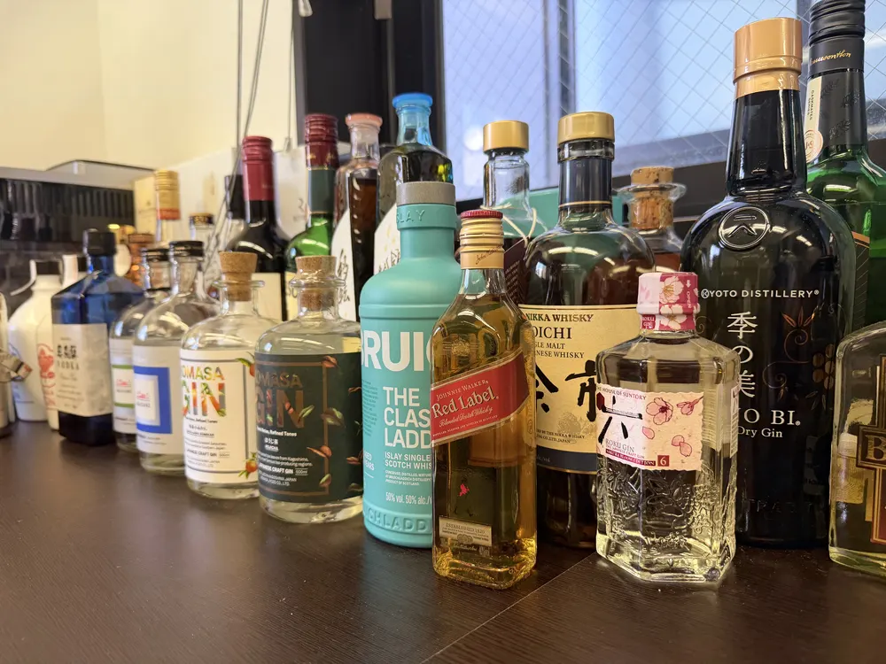 Bottles lined up in the Luna office lounge